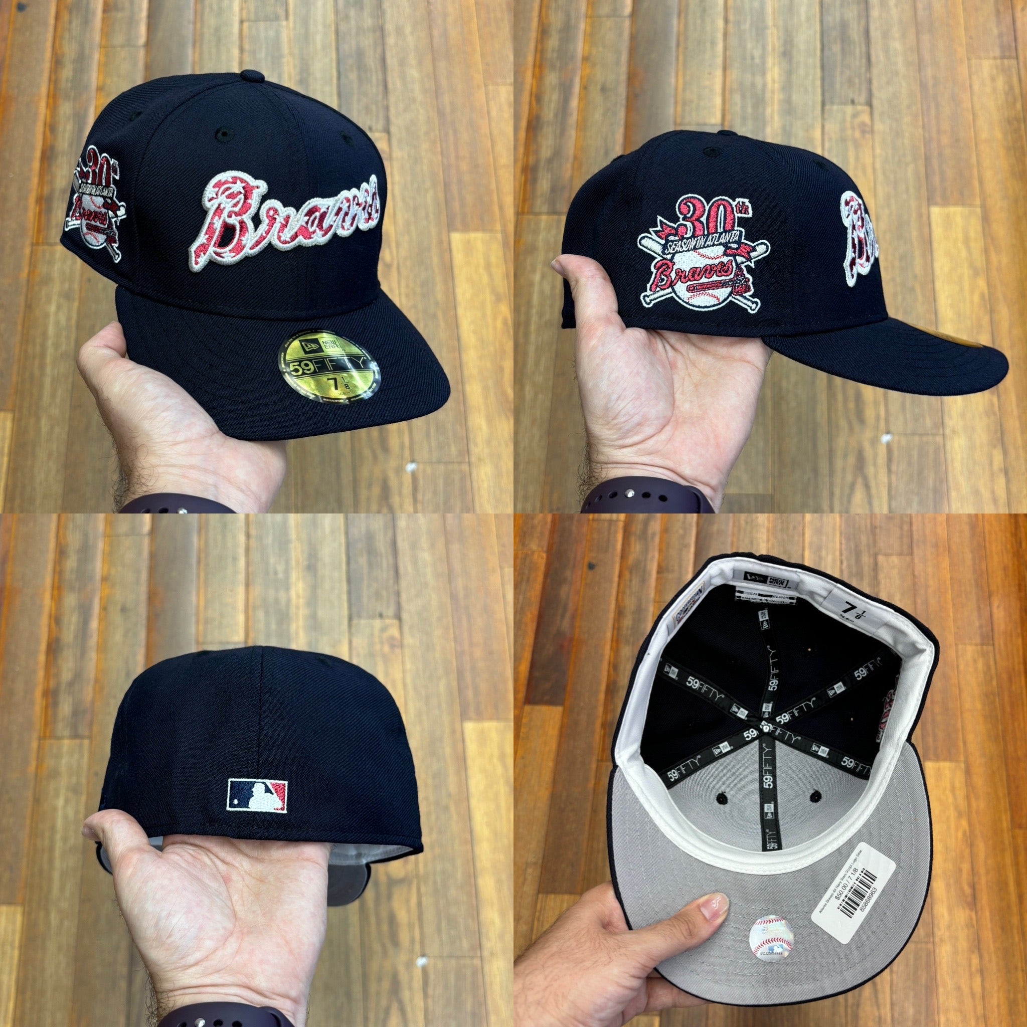 Atlanta Braves All Navy Stars Script Logo Silver outline 30Th