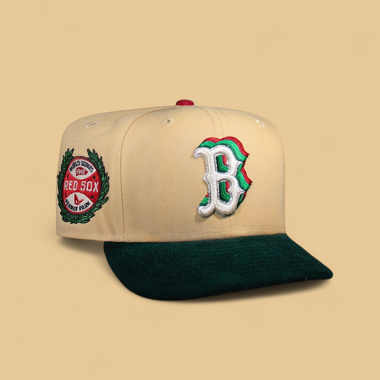 Boston Red Sox 3D Logo Candied Pecan and Corduroy Green 1918