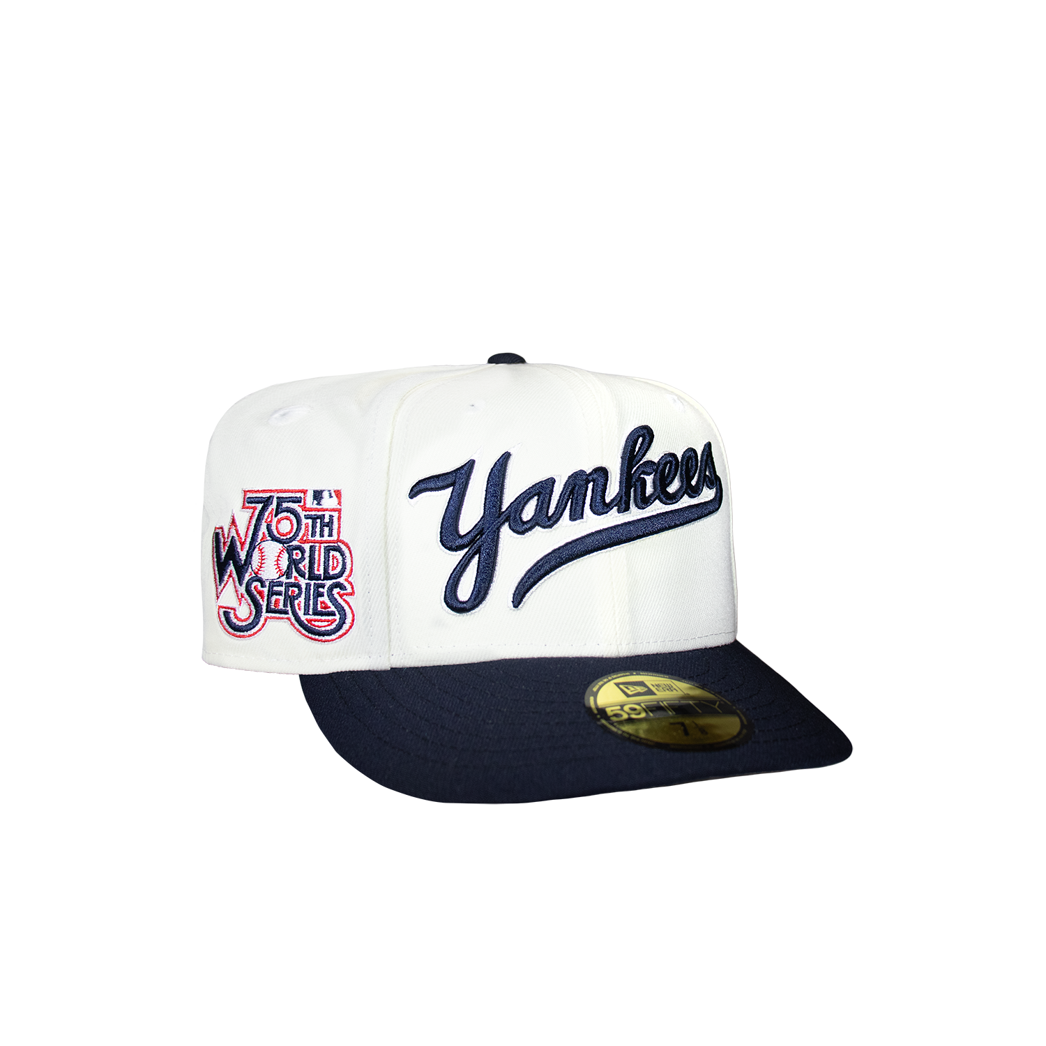New York Yankees Chrome Creme White & Navy Script 1975 WS