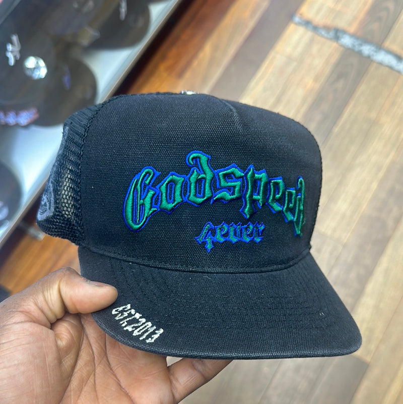 GodSpeed Forever Trucker Hat (Black Washed/Green)