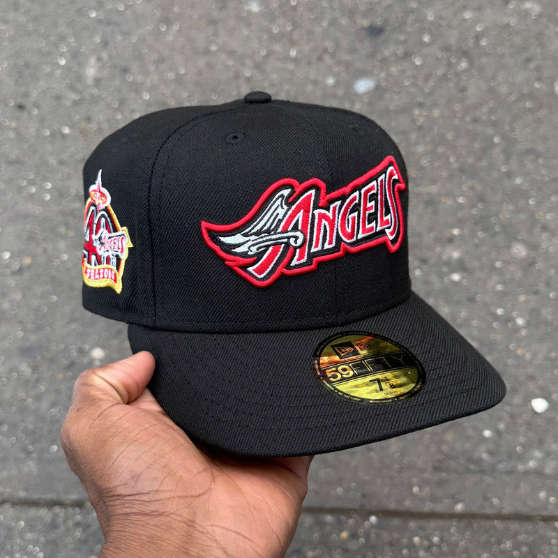 Anaheim Angels Winged Font Logo Red Outline 40Th Anniversary