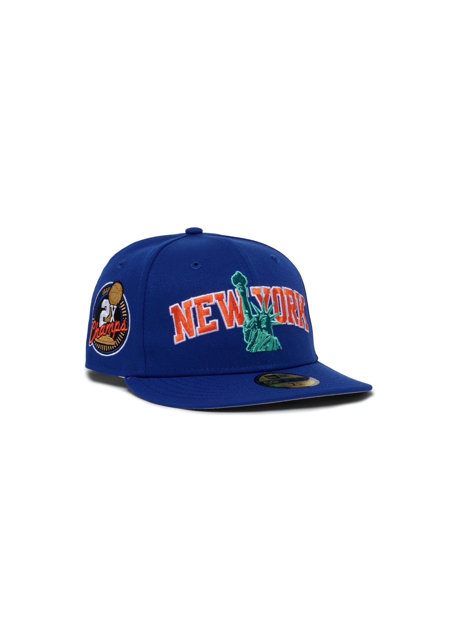 New York Knicks Majestic Blue Font Logo Statue Of Liberty 2X Champs