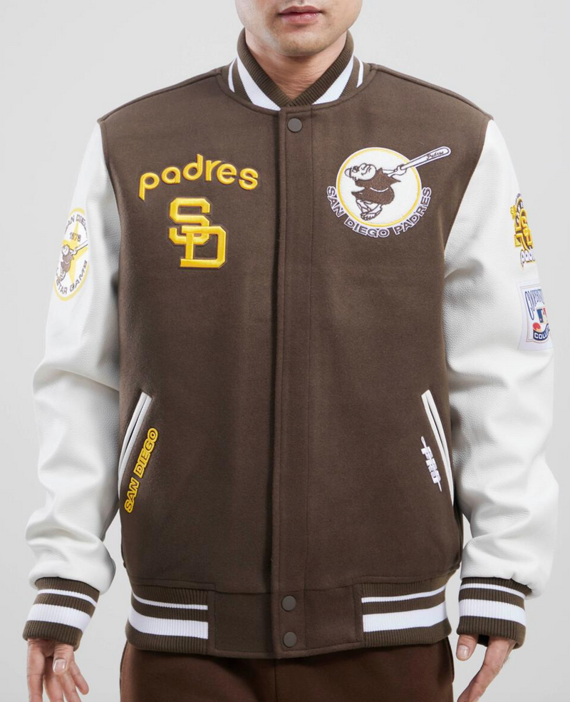 San Diego Padres Brown and White Varsity Jacket