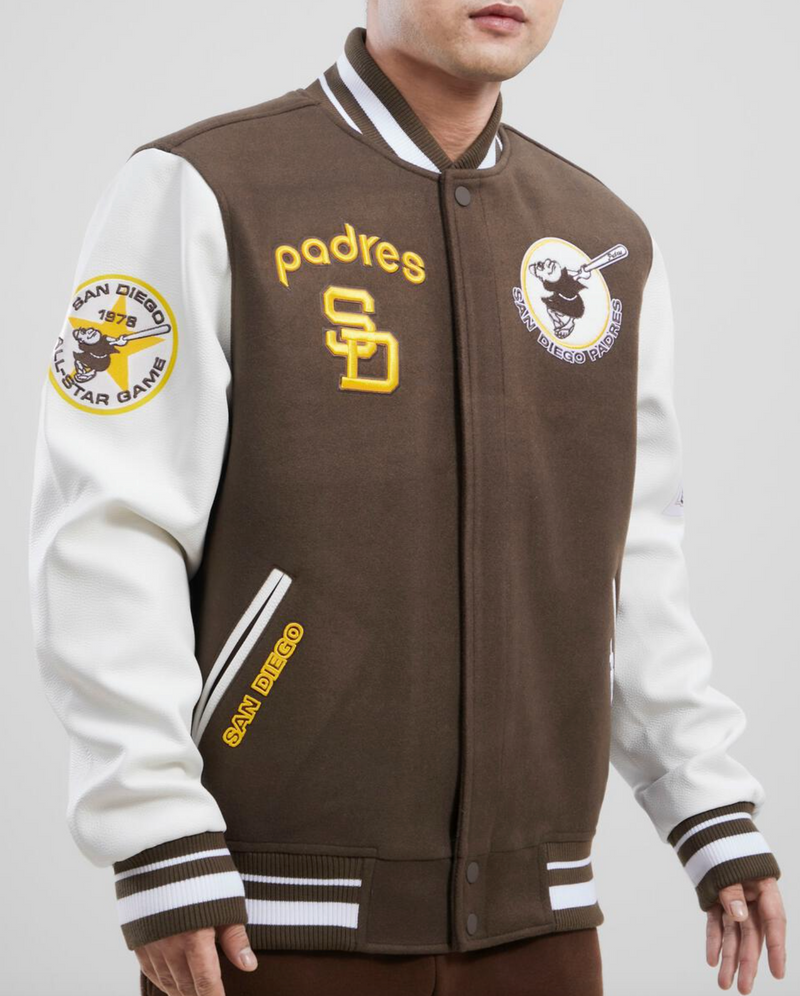 San Diego Padres Brown and White Varsity Jacket