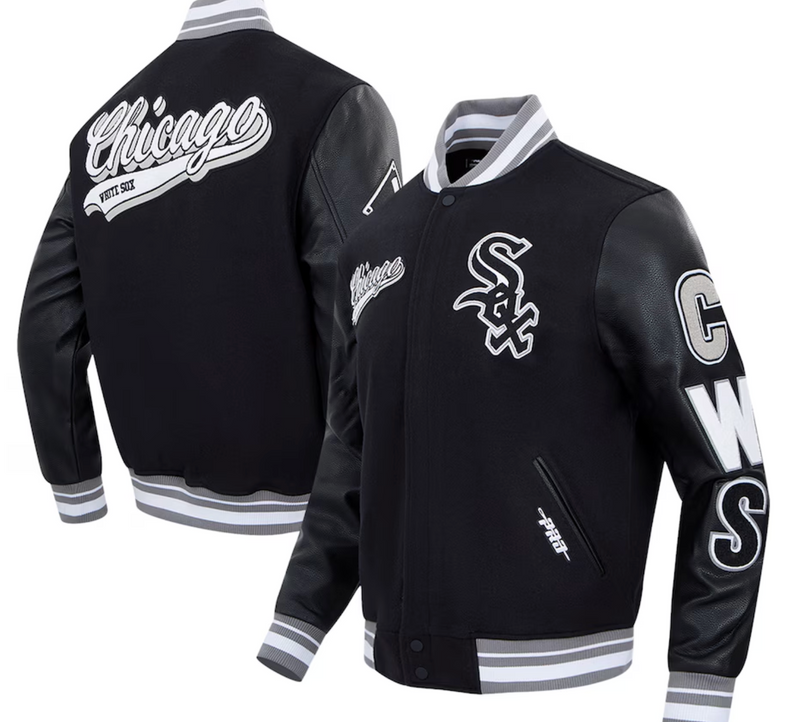 Chicago White Sox Black Script Logo Varsity Jacket