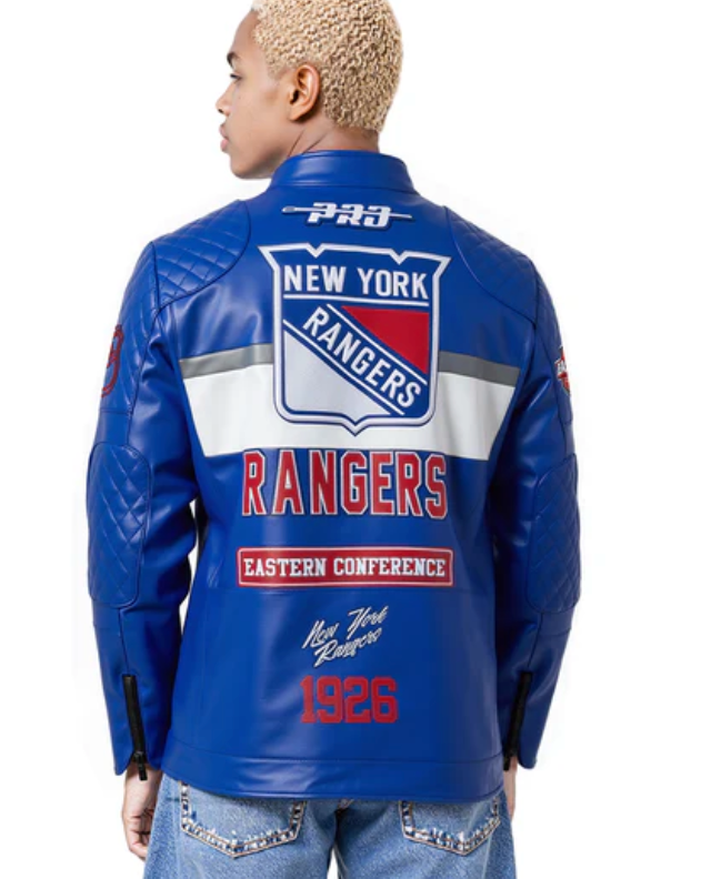 New York Rangers Blue Moto Leather Jacket