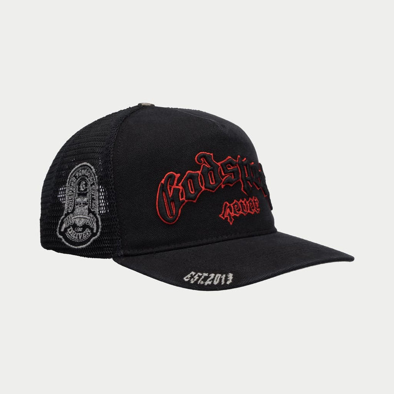 GODSPEED FOREVER TRUCKER HAT (VINTAGE BLACK/RED)